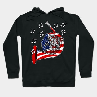 4th July French Horn USA Flag Hornist Musician Hoodie